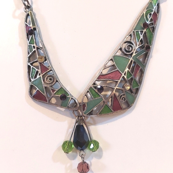 SA Necklace Mosaic Beads Paperclip Silvertone Chain‎ - Picture 3 of 5